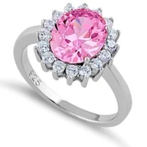 Sterling Silver Pink Oval CZ Ring